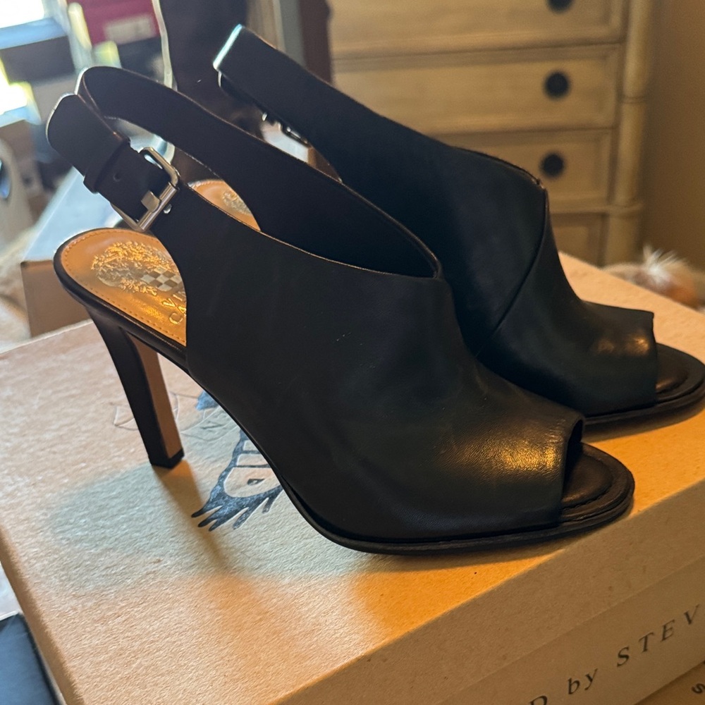Vince Camuto Black Peep-Toe Slingback Heels
